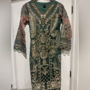 Green and Gold Pakistani Pant Dress